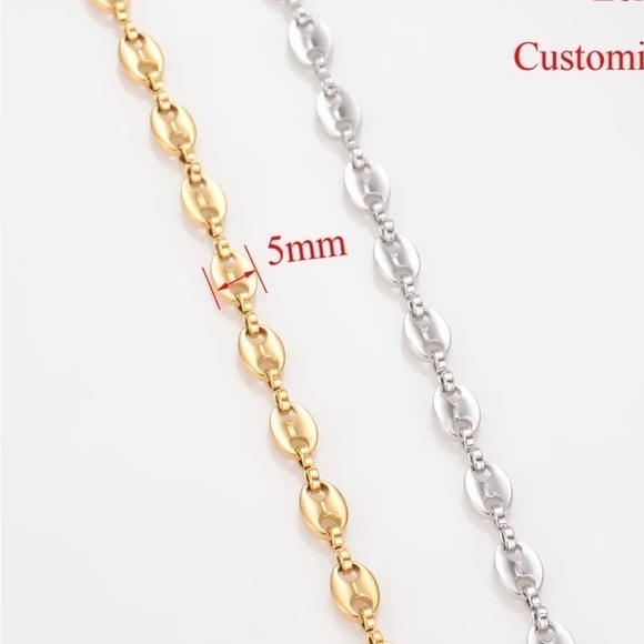 18K White Gold Plated 24” Coffee Bean Pig Nose Chain Necklace - Picture 4 of 4